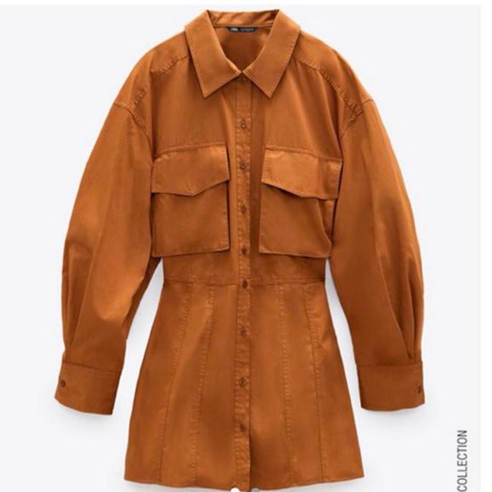 Zara rustic orange long sleeve mini dress size Small